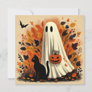 Halloween bus eller godis spöke och svart katt kort