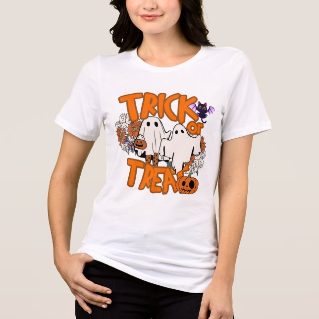 Halloween Bus eller godis Spöken Pumpkin Typograph T Shirt (Framsida)