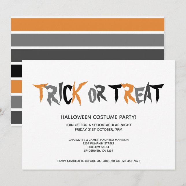 Halloween Bus eller godis Stripe Mönster Inbjudningar (Fram/baksida)