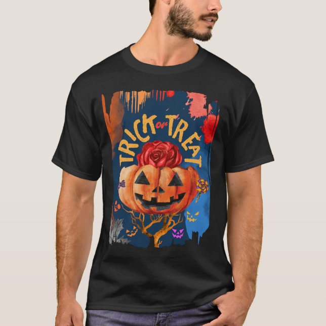 Halloween Bus eller godis T Shirt (Framsida)
