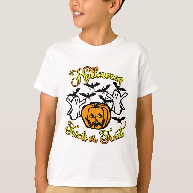Halloween Bus eller godis T Shirt (Framsida)