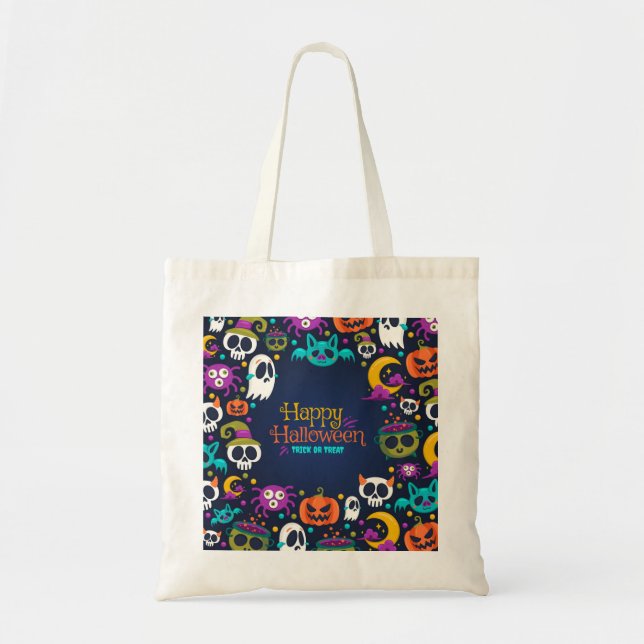 Halloween Bus eller godis Tote Bag Tygkasse (Framsidan)