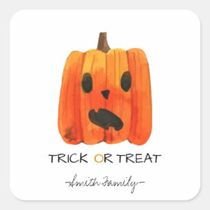 Halloween Bus eller godis Watercolor Pumpkin Kids' Fyrkantigt Klistermärke