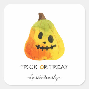 Halloween Bus eller godis Watercolor Pumpkin Kids' Fyrkantigt Klistermärke