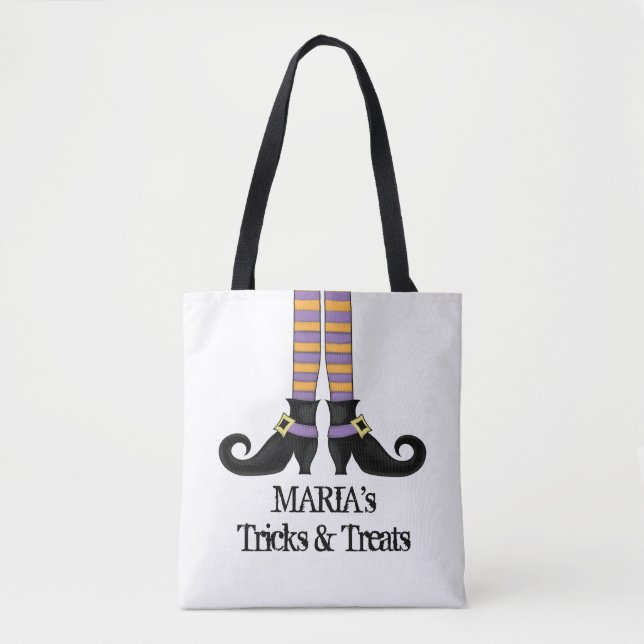 Halloween Bus eller godis Whimsical Witch Shoes Tygkasse (Framsida)