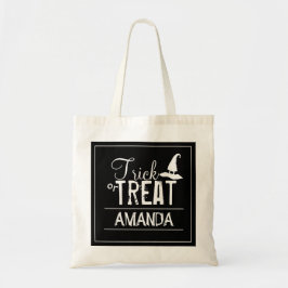 Halloween Bus eller godis Witch Hat Typography Tygkasse