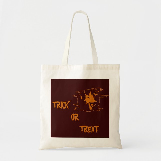 Halloween Bus eller godis Witch Tote Bag Tygkasse (Framsidan)