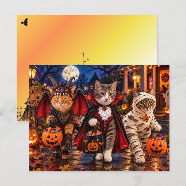 Halloween busar katt  helg vykort (Fram/baksida)