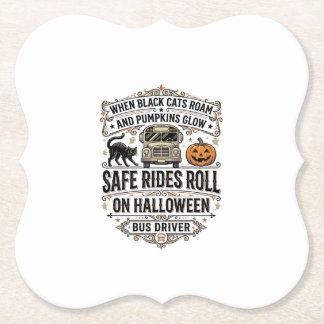 Halloween Busförare Skräckinjagande Vintage Gravyr Underlägg Papper