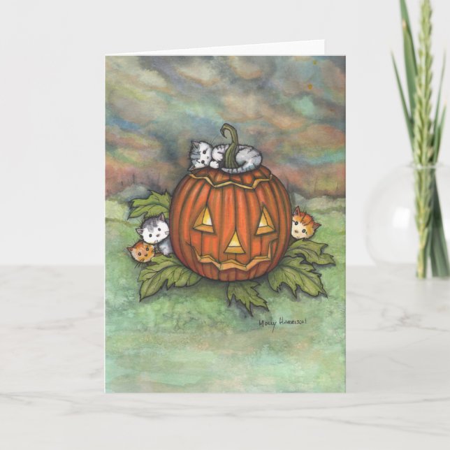 Halloween Busiga Katter och Jack-o-Lyktan Kort (Framsida)