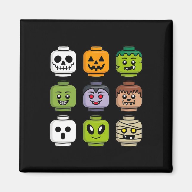 Halloween Byggnad Brick Head Pumpkin Ghost Zombie Magnet (Framsidan)