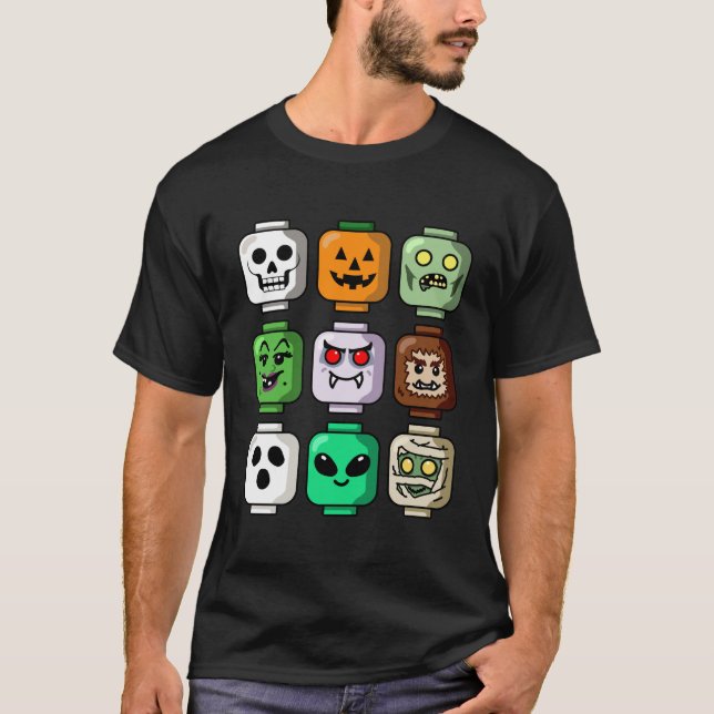 Halloween Byggnad Brick Head Pumpkin Ghost Zombie T Shirt (Framsida)
