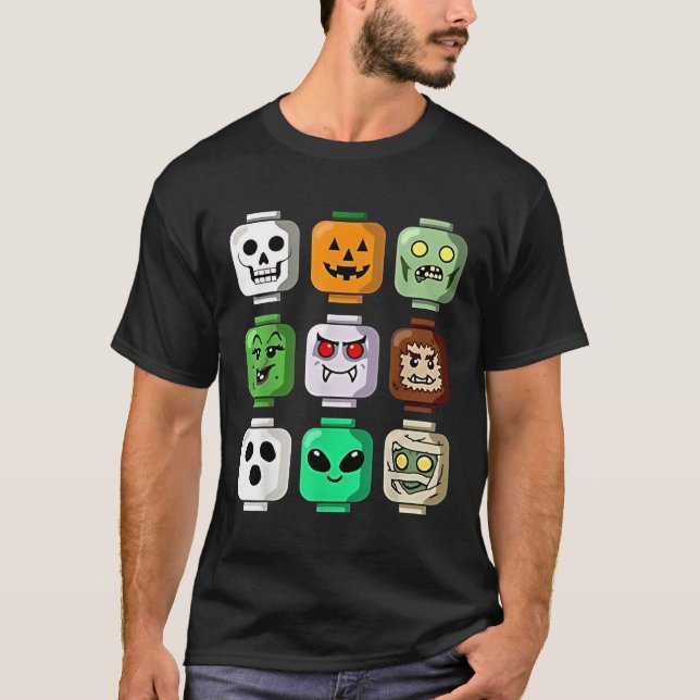Halloween Byggnad Brick Head Pumpkin Ghost Zombie T Shirt (Framsida)