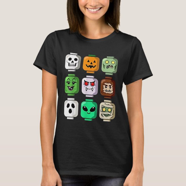 Halloween Byggnad Brick Head Pumpkin Ghost Zombie T Shirt (Framsida)