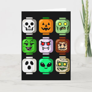 Halloween Byggnad Tegel Huvud Pumpa Spöke Zombie Kort