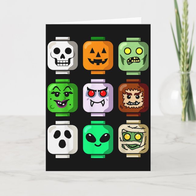 Halloween Byggnad Tegel Huvud Pumpa Spöke Zombie Kort (Framsida)