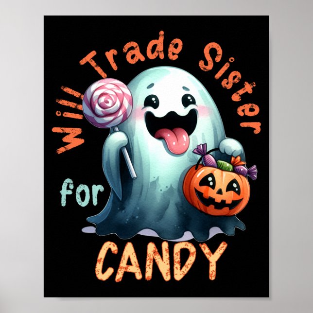 Halloween Byter Systern Mot Godis Spökbarn Poster (Framsidan)