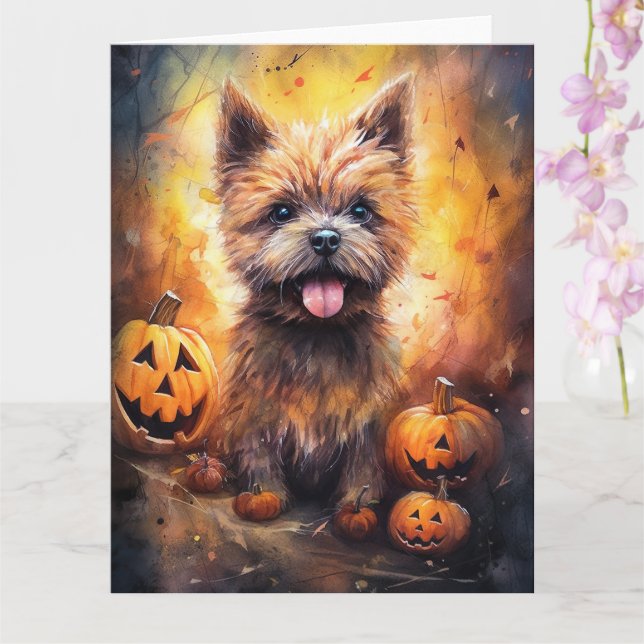 Halloween Cairn Terrier Med Pumpa Skräck  Kort (Orkide)