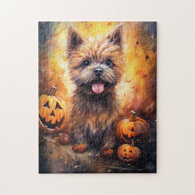 Halloween Cairn Terrier Med Pumpa Skräck  Pussel (Vertikal)