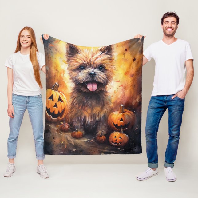Halloween Cairn Terrier med pumpkins Scary Fleecefilt (På plats)