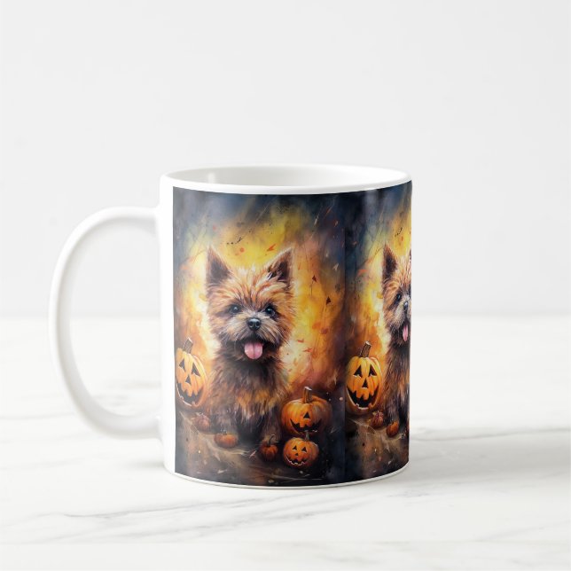 Halloween Cairn Terrier med pumpkins Scary Kaffemugg (Vänster)