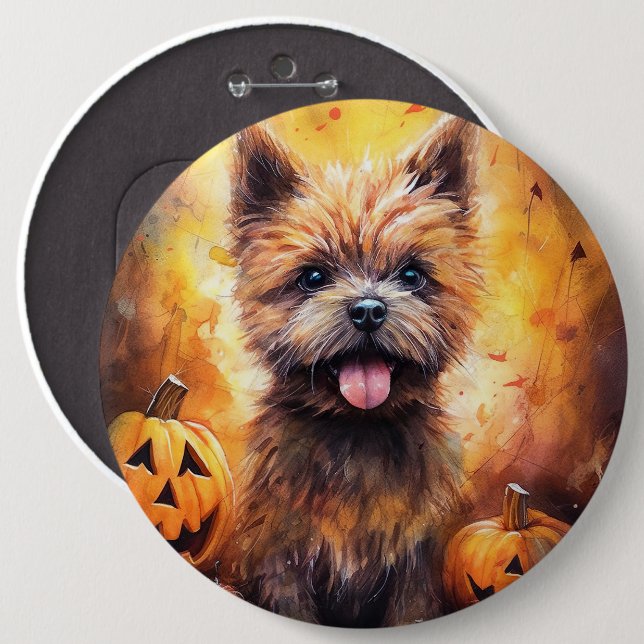 Halloween Cairn Terrier med pumpkins Scary Knapp (Framsida & baksida)
