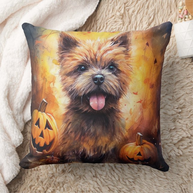 Halloween Cairn Terrier med pumpkins Scary Kudde (Filt)
