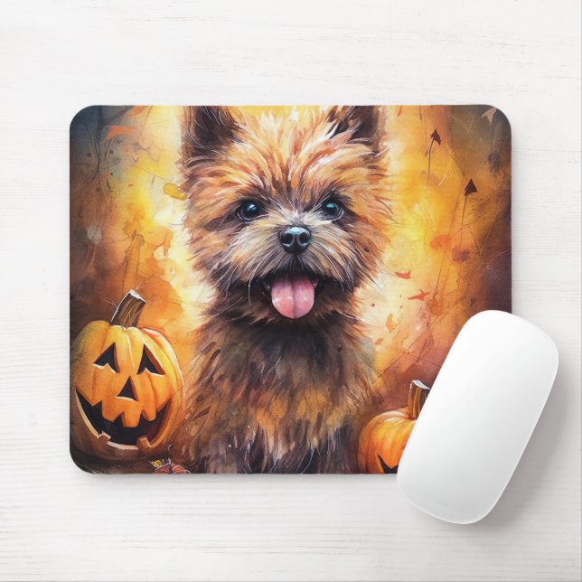 Halloween Cairn Terrier med pumpkins Scary Musmatta (Med mus)