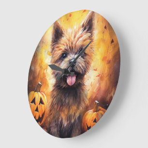 Halloween Cairn Terrier med pumpkins Scary Stor Klocka