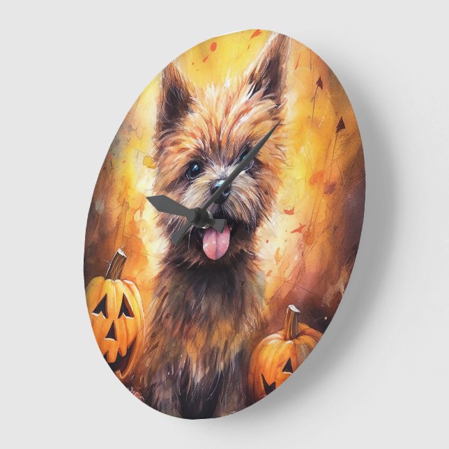 Halloween Cairn Terrier med pumpkins Scary Stor Klocka (Vinkel)