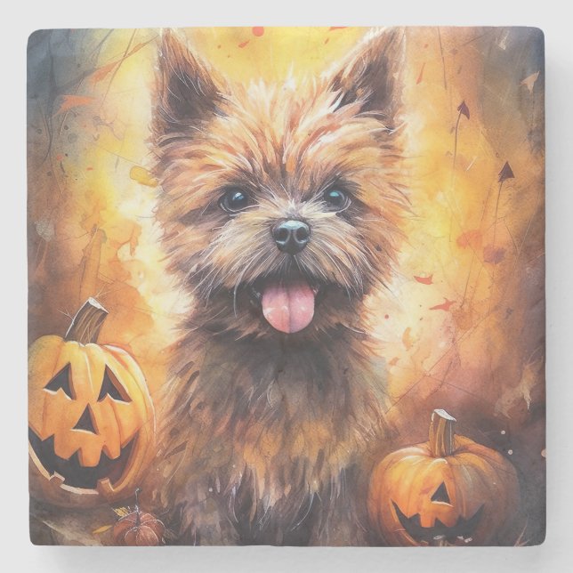 Halloween Cairn Terrier med pumpor Skräckinjagande Stenunderlägg (Framsidan)