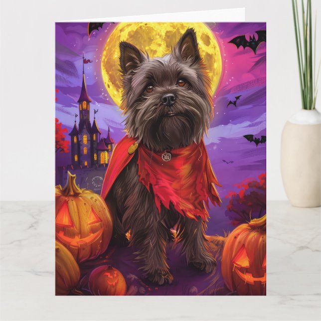 Halloween Cairn Terrier Vampire Pumpkins Scary Kort (Framsida)