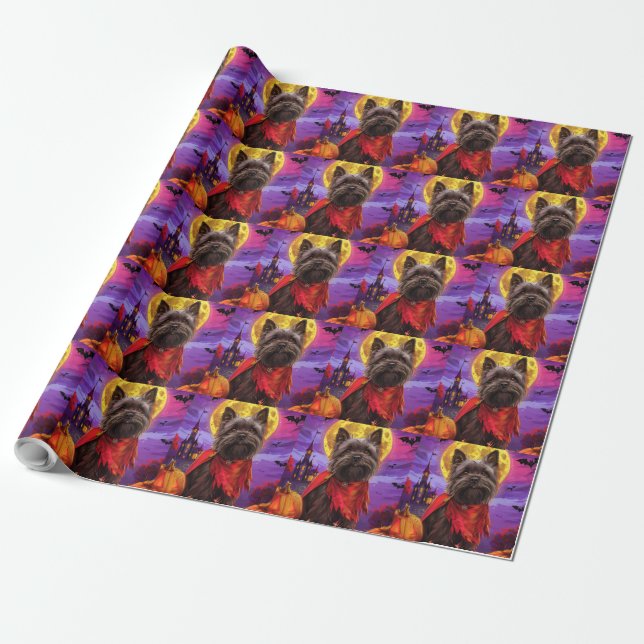 Halloween Cairn Terrier Vampyr Pumpa Skräck Presentpapper (Utrullad)