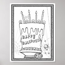 Halloween Cake Coloring Page Art