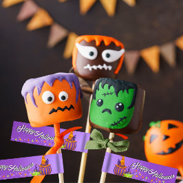 Halloween Cake Pop-märken & Stråflaggor Etikettband