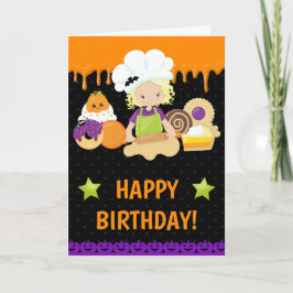 Halloween Cakes Baking Blonde Girl Grattis på föde Kort