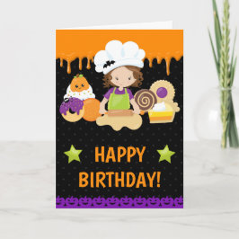 Halloween Cakes Baking Brunette Grattis på födelse Kort