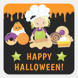 Halloween Cakes och Baking Blonde Girl Fyrkantigt Klistermärke