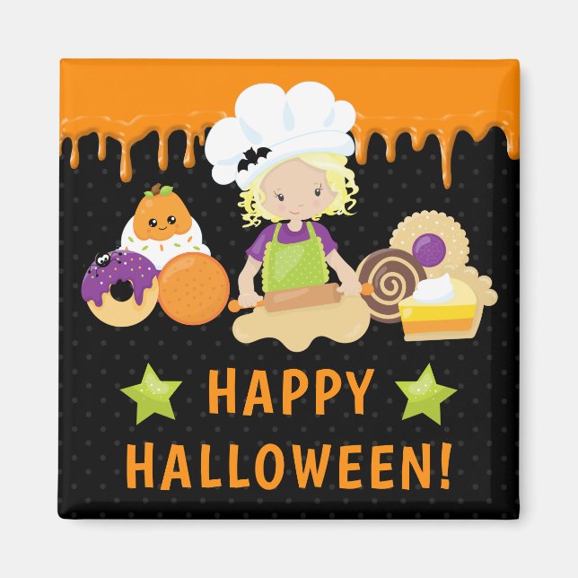 Halloween Cakes och Baking Blonde Girl Magnet (Framsidan)