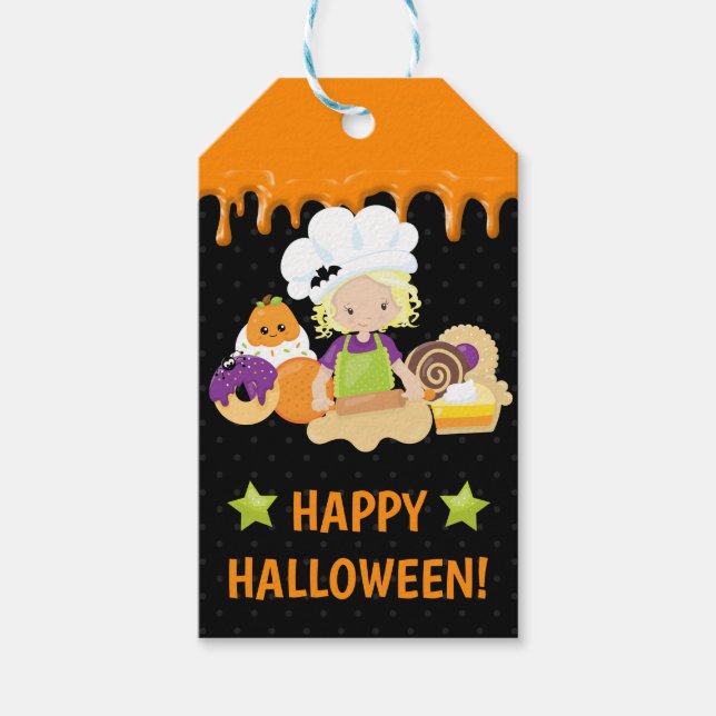 Halloween Cakes och Baking Blonde Girl Presentetikett (Framsidan)