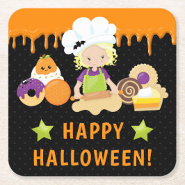 Halloween Cakes och Baking Blonde Girl Underlägg Papper Kvadrat