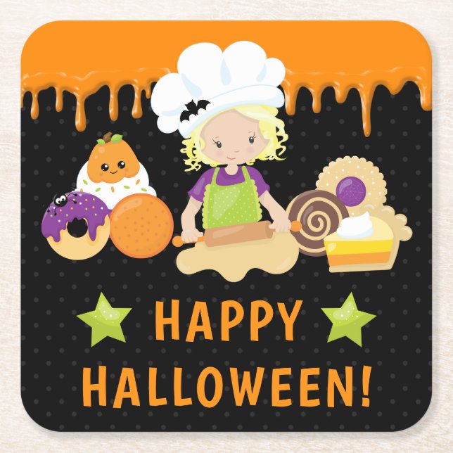 Halloween Cakes och Baking Blonde Girl Underlägg Papper Kvadrat (Framsidan)