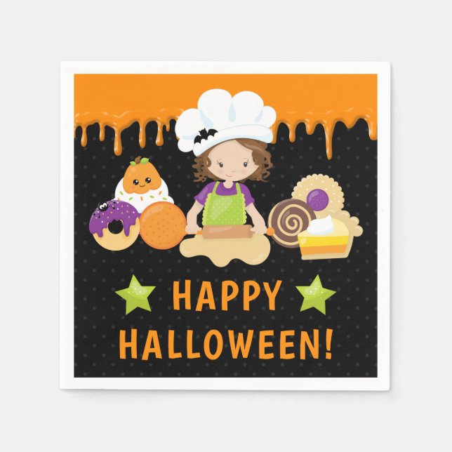 Halloween Cakes och Baking Brunette Girl Pappersservett (Framsidan)