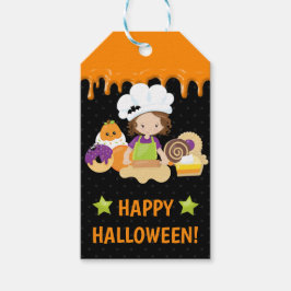 Halloween Cakes och Baking Brunette Girl Presentetikett