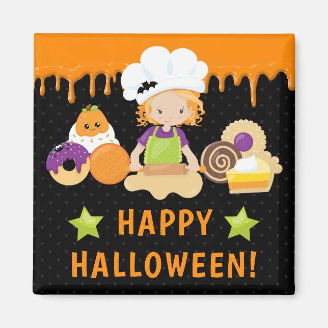 Halloween Cakes och Baking Red Hjärd Girl Magnet (Framsidan)