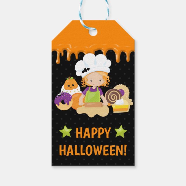 Halloween Cakes och Baking Red Hjärd Girl Presentetikett (Framsidan)