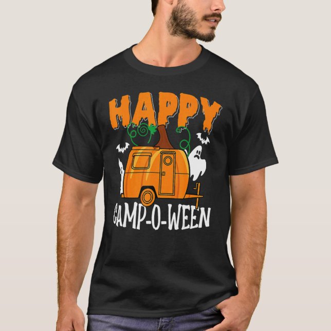 Halloween Camping Lycklig Campoween Pun Ghost Camp T Shirt (Framsida)