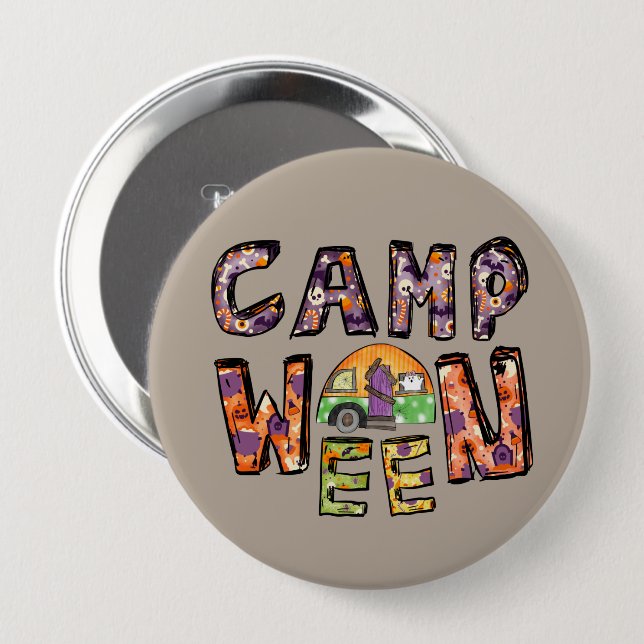 Halloween Camping | Ord Pun Knapp (Framsida & baksida)