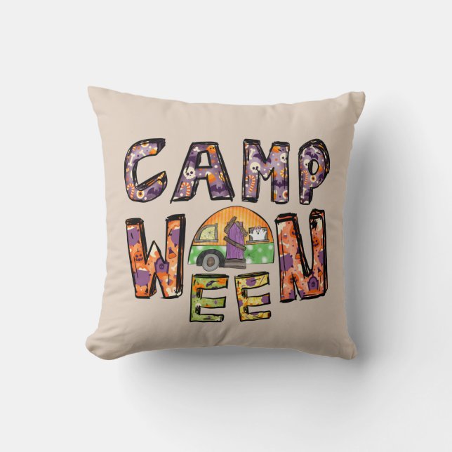 Halloween Camping | Ord Pun Kudde (Framsida)