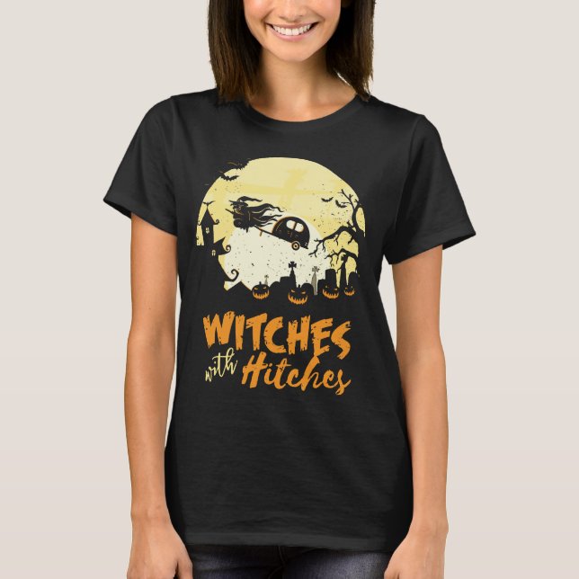 Halloween Camping Witches Hitches underbart T Shirt (Framsida)